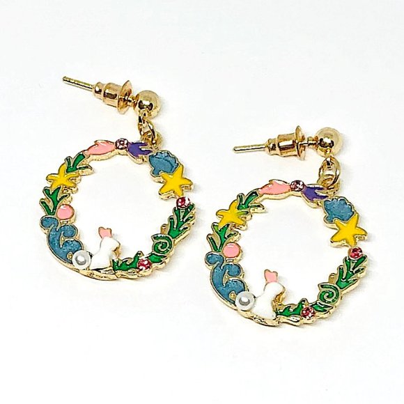 ❤️HP❤️New! Rabbit Rhinestones Hoop Wreath Earrings - Picture 2 of 5